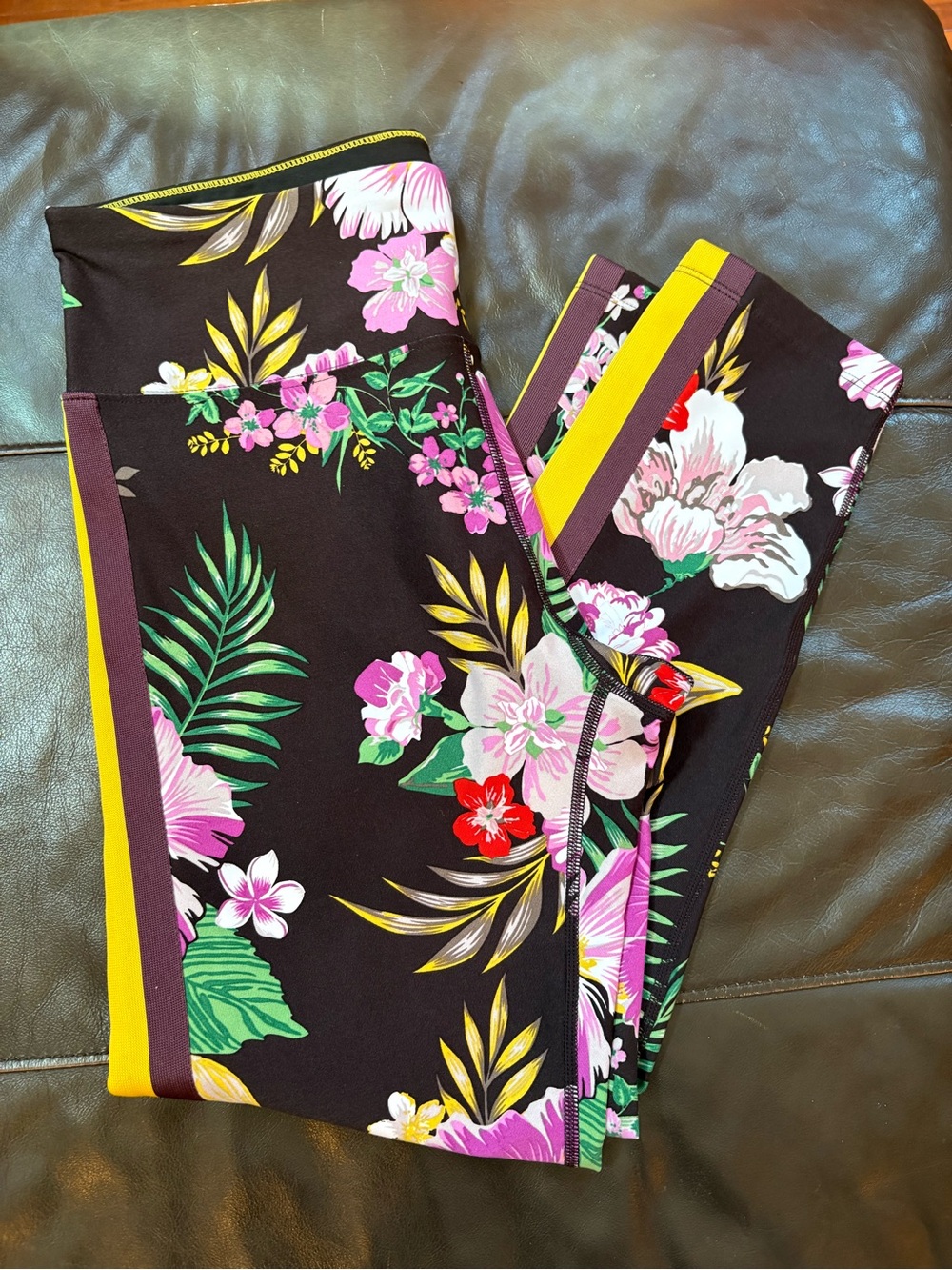 Calvin Klein Black Floral High-Waist Leggings with Pink & Yellow Blooms